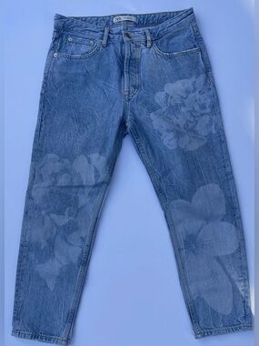 Zara Blue Floral Straight Leg Jeans (SKU326)
